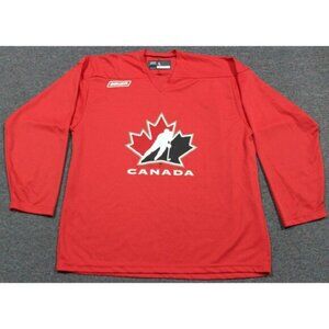 Vintage IIHF Ice Hockey Team Canada Practice Blank Jersey Large Bauer Red